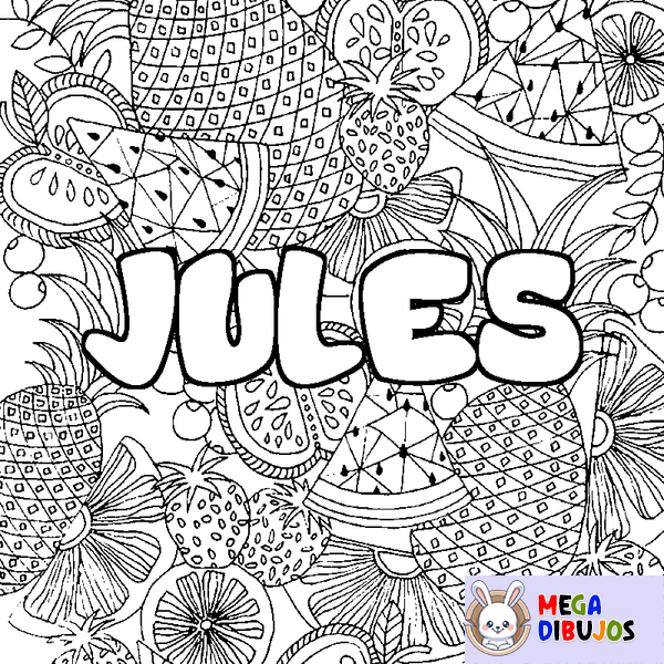 Coloraci&oacute;n del nombre JULES - decorado mandala de frutas