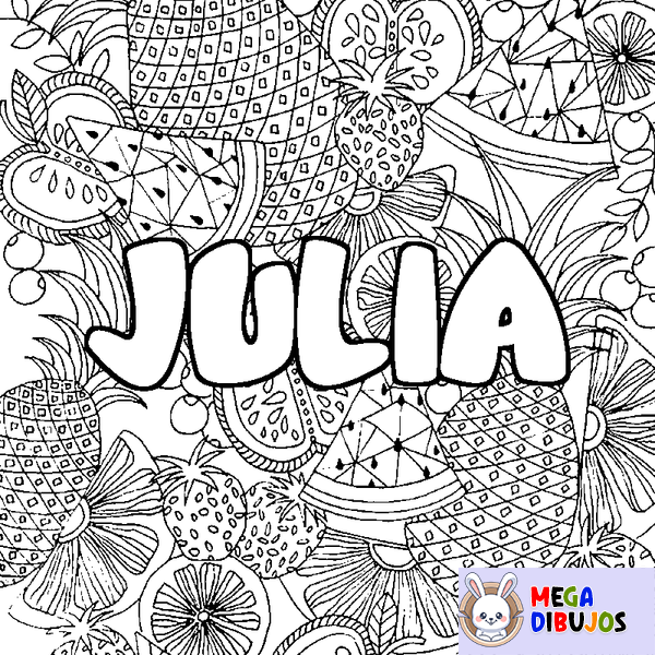 Coloraci&oacute;n del nombre JULIA - decorado mandala de frutas