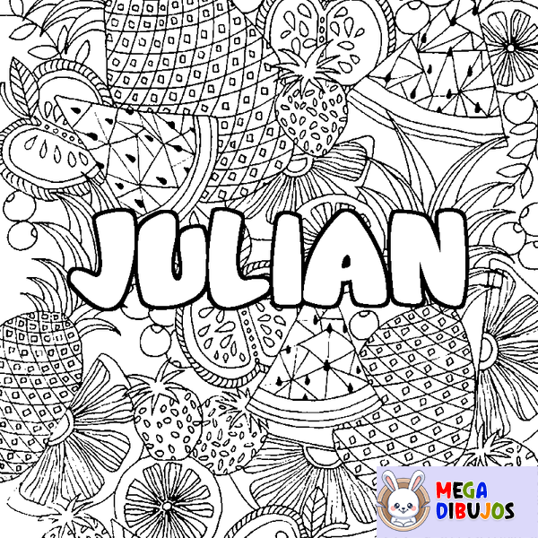 Coloraci&oacute;n del nombre JULIAN - decorado mandala de frutas