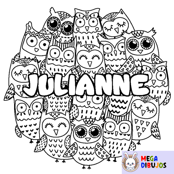 Coloraci&oacute;n del nombre JULIANNE - decorado b&uacute;hos