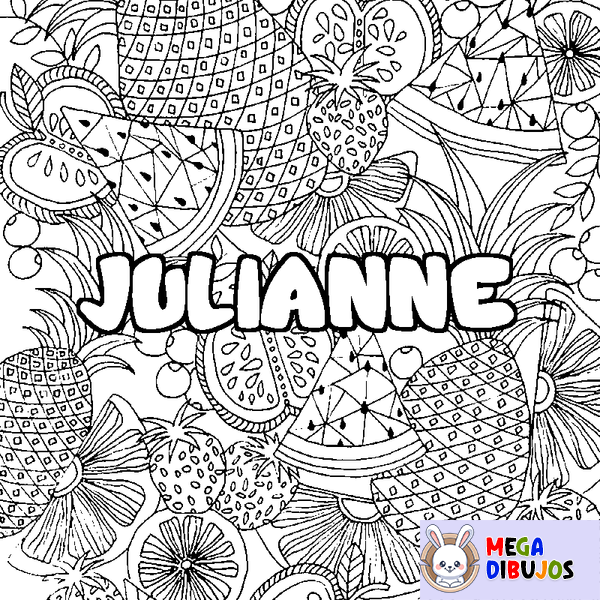 Coloraci&oacute;n del nombre JULIANNE - decorado mandala de frutas