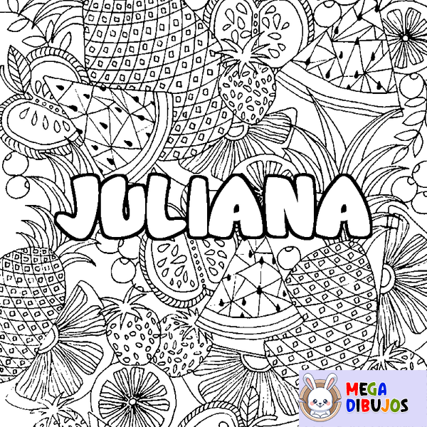 Coloraci&oacute;n del nombre JULIANA - decorado mandala de frutas