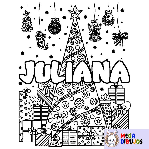 Coloraci&oacute;n del nombre JULIANA - decorado &aacute;rbol de Navidad y regalos