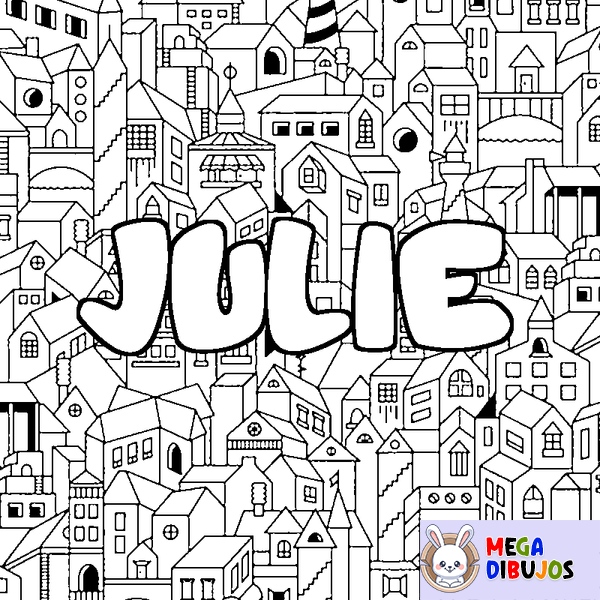 Coloraci&oacute;n del nombre JULIE - decorado ciudad