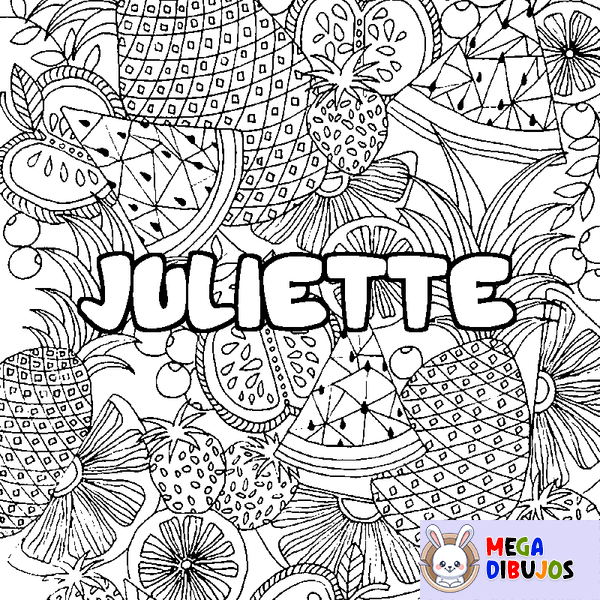 Coloraci&oacute;n del nombre JULIETTE - decorado mandala de frutas