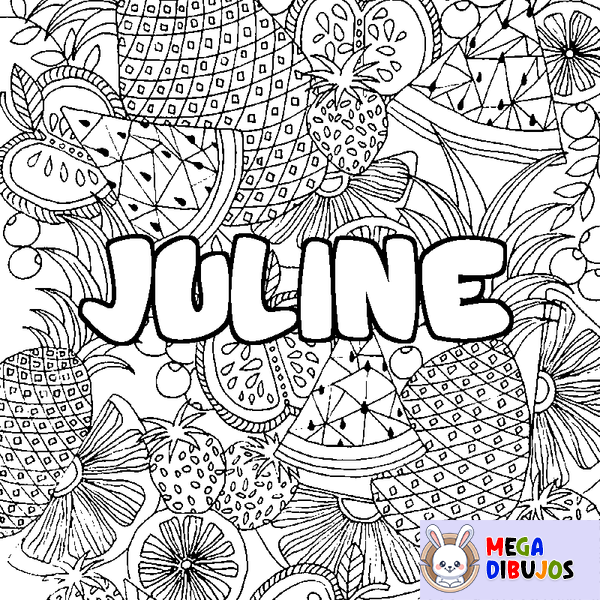 Coloraci&oacute;n del nombre JULINE - decorado mandala de frutas