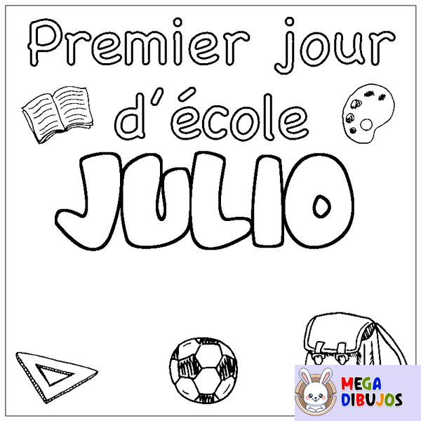 Coloraci&oacute;n del nombre JULIO - decorado primer d&iacute;a de escuela