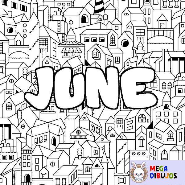 Coloraci&oacute;n del nombre JUNE - decorado ciudad