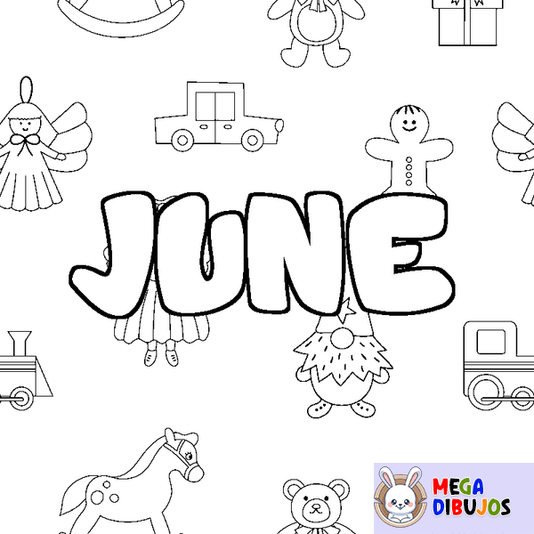 Coloraci&oacute;n del nombre JUNE - decorado juguetes