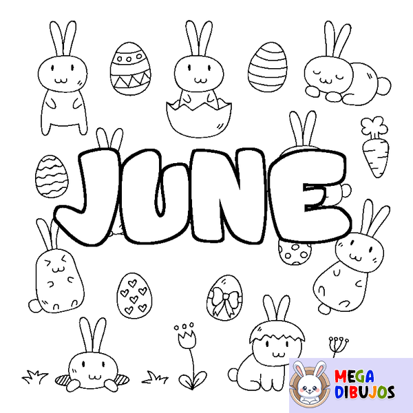 Coloraci&oacute;n del nombre JUNE - decorado Pascua