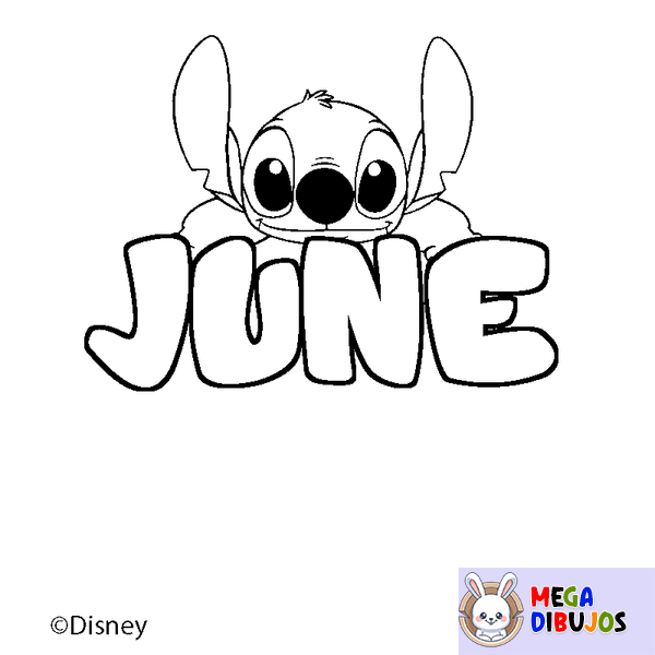 Coloraci&oacute;n del nombre JUNE - decorado Stitch