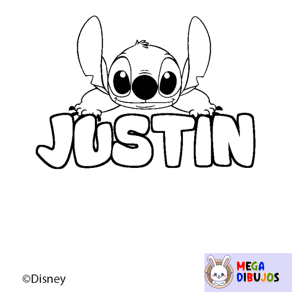 Coloraci&oacute;n del nombre JUSTIN - decorado Stitch