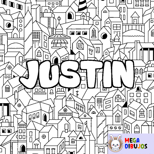 Coloraci&oacute;n del nombre JUSTIN - decorado ciudad
