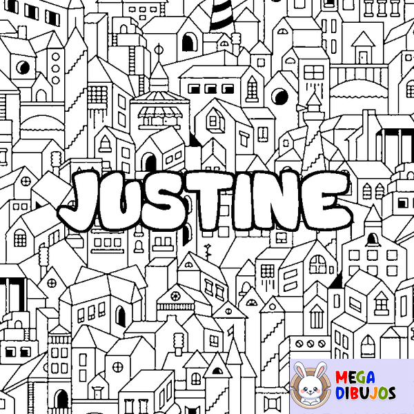 Coloraci&oacute;n del nombre JUSTINE - decorado ciudad