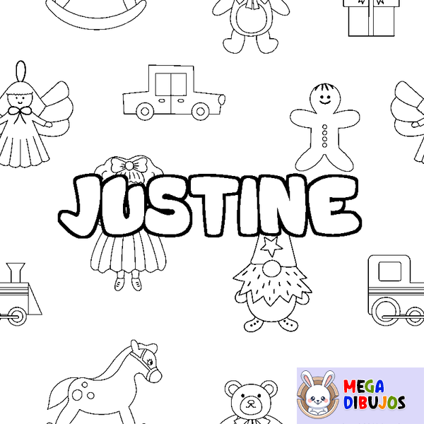 Coloraci&oacute;n del nombre JUSTINE - decorado juguetes