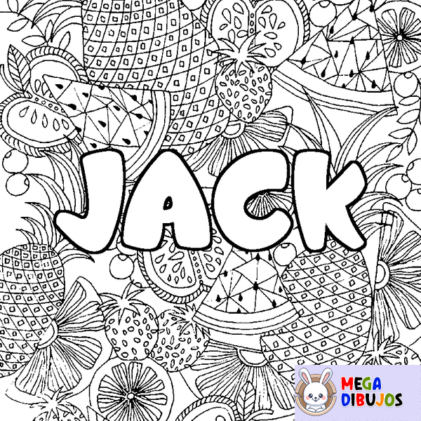 Coloraci&oacute;n del nombre JACK - decorado mandala de frutas