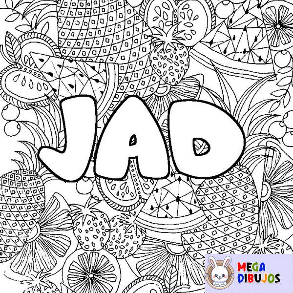 Coloraci&oacute;n del nombre JAD - decorado mandala de frutas