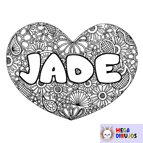 Coloraci&oacute;n del nombre JADE - decorado mandala de coraz&oacute;n