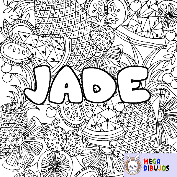 Coloraci&oacute;n del nombre JADE - decorado mandala de frutas