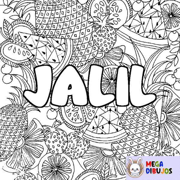 Coloraci&oacute;n del nombre JALIL - decorado mandala de frutas