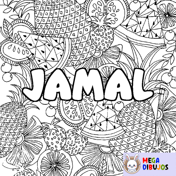 Coloraci&oacute;n del nombre JAMAL - decorado mandala de frutas