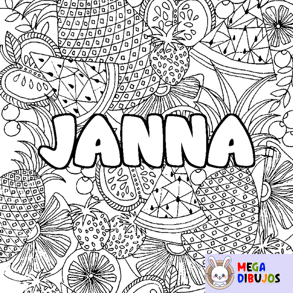 Coloraci&oacute;n del nombre JANNA - decorado mandala de frutas