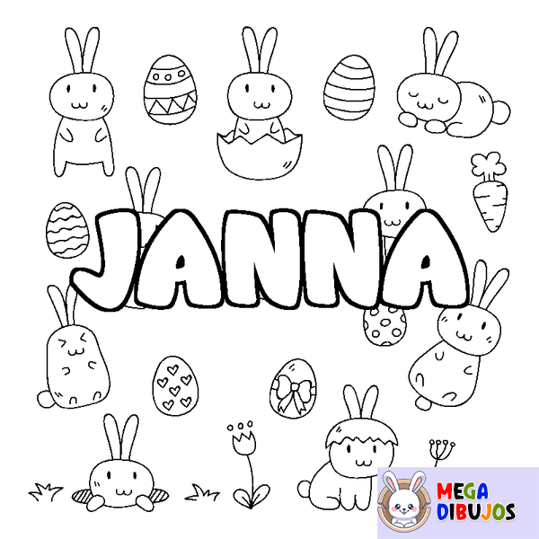 Coloraci&oacute;n del nombre JANNA - decorado Pascua