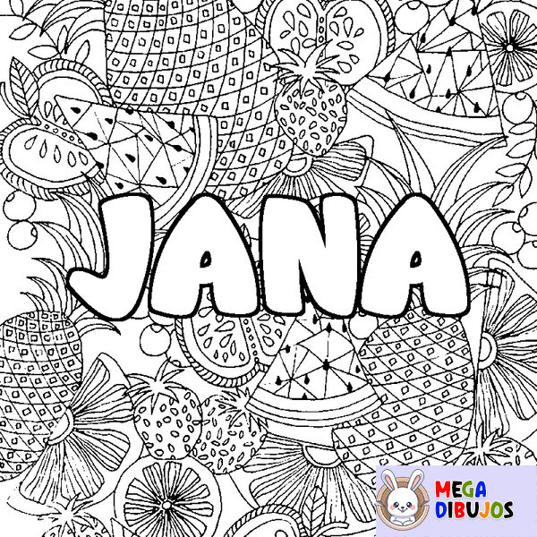 Coloraci&oacute;n del nombre JANA - decorado mandala de frutas