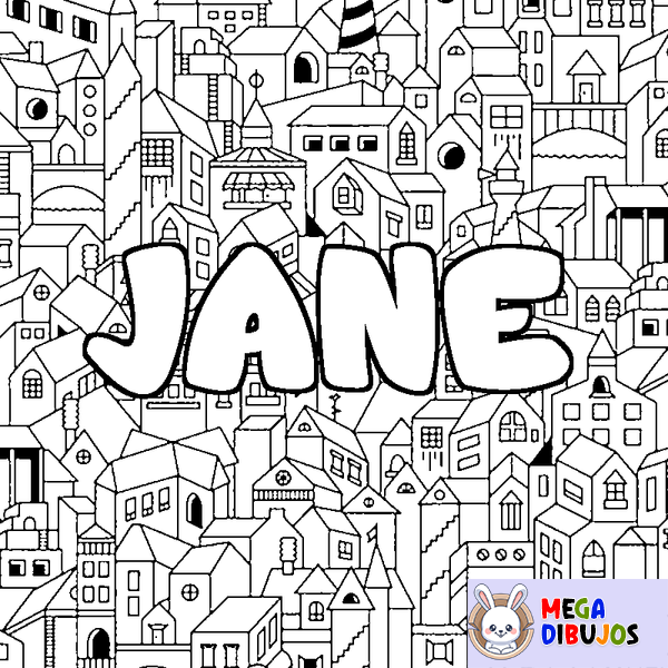 Coloraci&oacute;n del nombre JANE - decorado ciudad