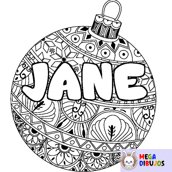 Coloraci&oacute;n del nombre JANE - decorado bola de Navidad