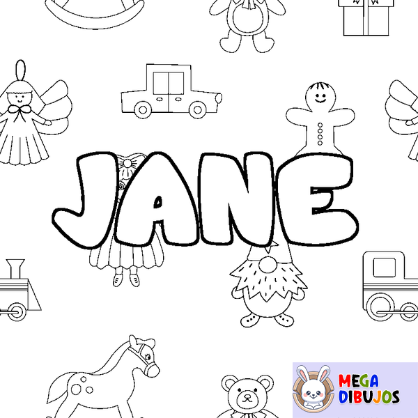 Coloraci&oacute;n del nombre JANE - decorado juguetes