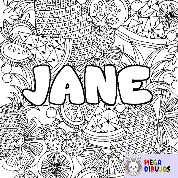 Coloraci&oacute;n del nombre JANE - decorado mandala de frutas