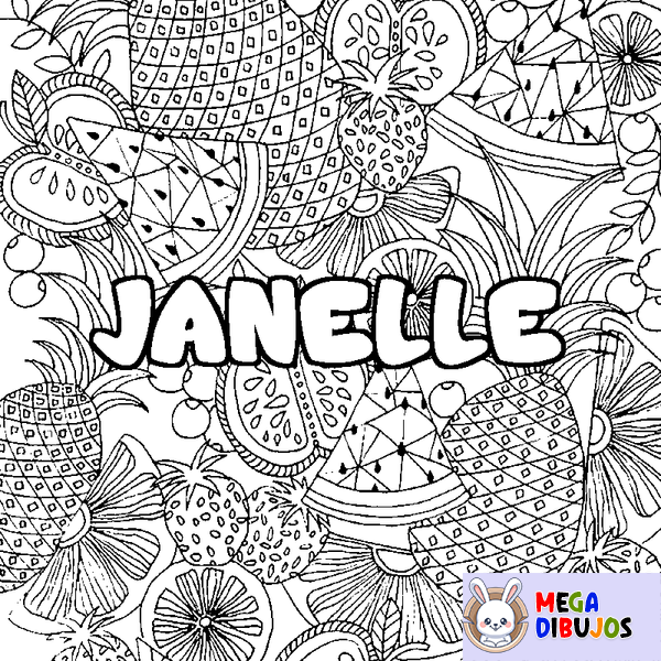Coloraci&oacute;n del nombre JANELLE - decorado mandala de frutas