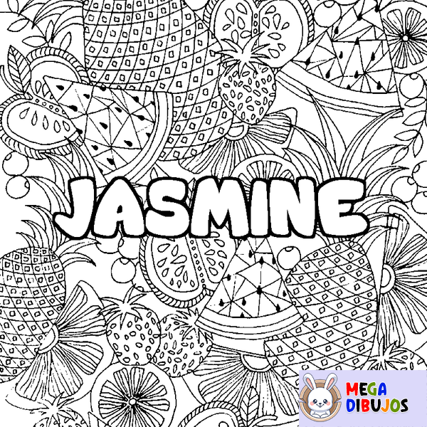 Coloraci&oacute;n del nombre JASMINE - decorado mandala de frutas