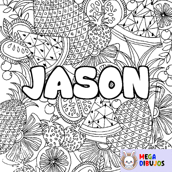 Coloraci&oacute;n del nombre JASON - decorado mandala de frutas