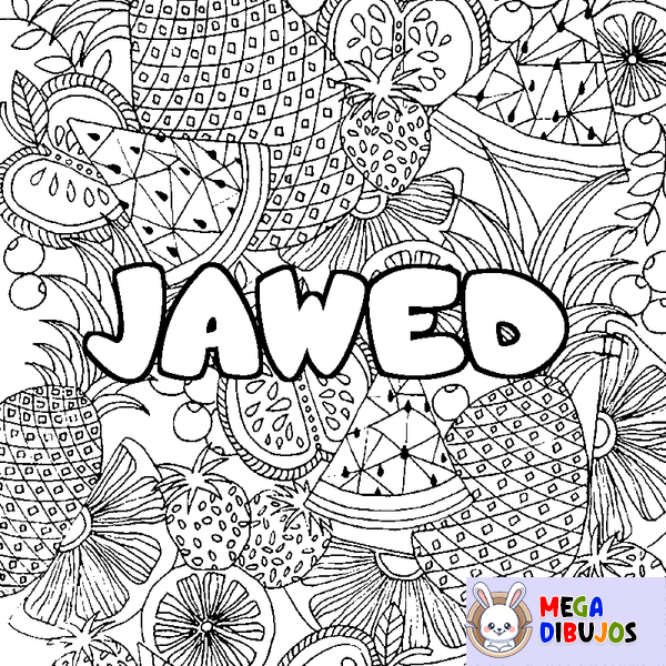 Coloraci&oacute;n del nombre JAWED - decorado mandala de frutas