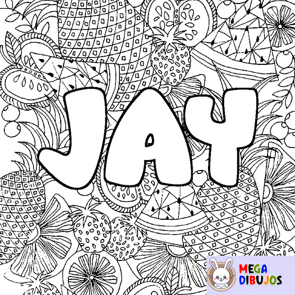 Coloraci&oacute;n del nombre JAY - decorado mandala de frutas