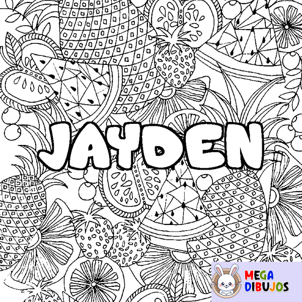 Coloraci&oacute;n del nombre JAYDEN - decorado mandala de frutas