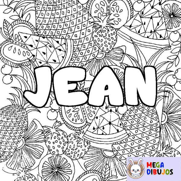Coloraci&oacute;n del nombre JEAN - decorado mandala de frutas