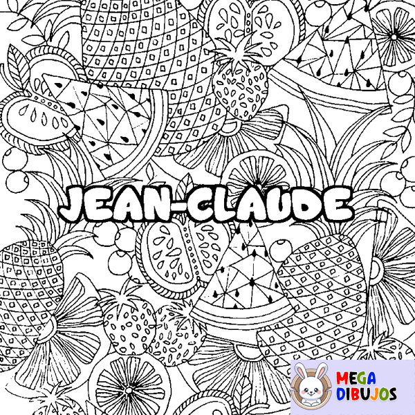 Coloraci&oacute;n del nombre JEAN-CLAUDE - decorado mandala de frutas