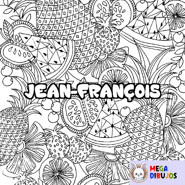 Coloraci&oacute;n del nombre JEAN-FRAN&Ccedil;OIS - decorado mandala de frutas