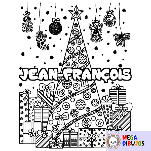 Coloraci&oacute;n del nombre JEAN-FRAN&Ccedil;OIS - decorado &aacute;rbol de Navidad y regalos