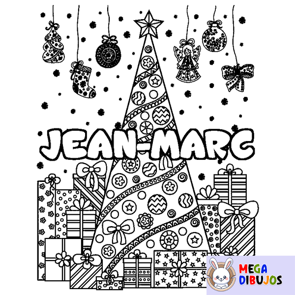 Coloraci&oacute;n del nombre JEAN-MARC - decorado &aacute;rbol de Navidad y regalos