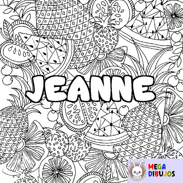 Coloraci&oacute;n del nombre JEANNE - decorado mandala de frutas