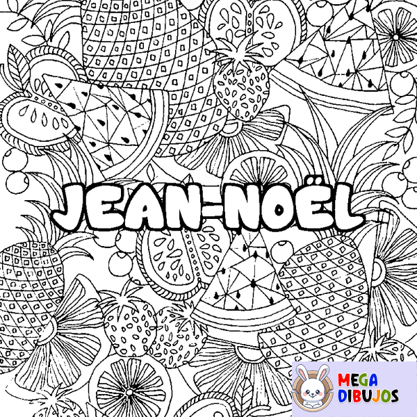 Coloraci&oacute;n del nombre JEAN-NO&Euml;L - decorado mandala de frutas