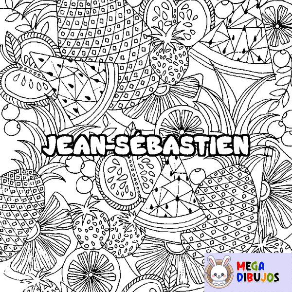 Coloraci&oacute;n del nombre JEAN-S&Eacute;BASTIEN - decorado mandala de frutas