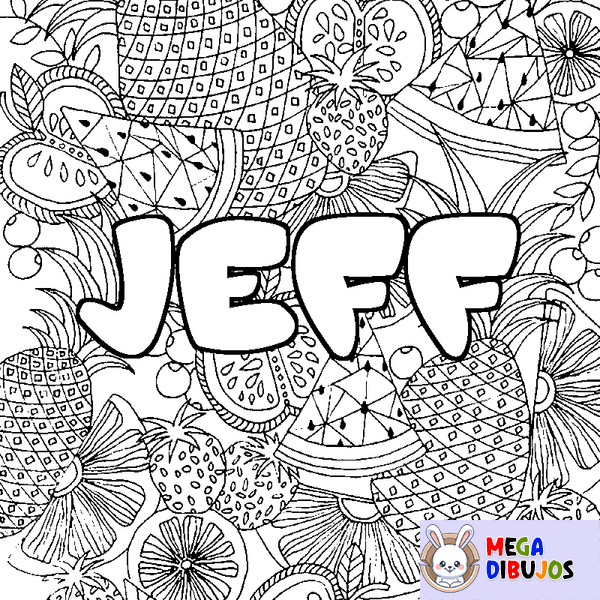 Coloraci&oacute;n del nombre JEFF - decorado mandala de frutas