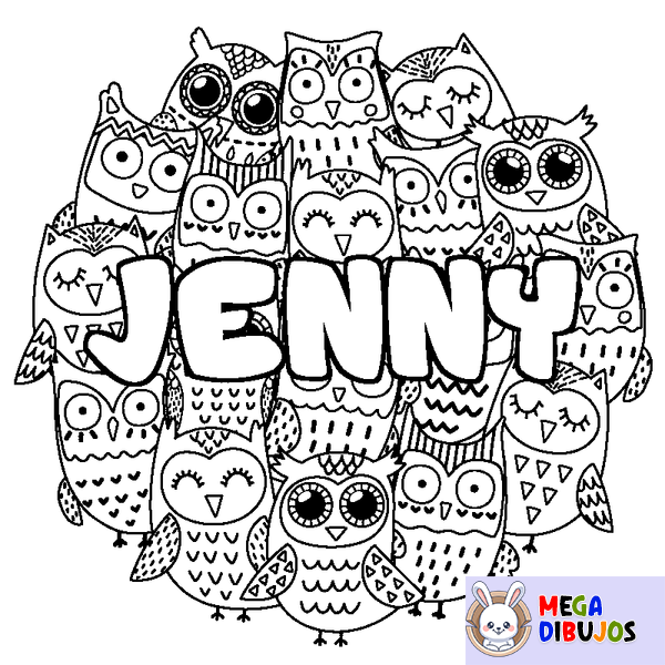 Coloraci&oacute;n del nombre JENNY - decorado b&uacute;hos