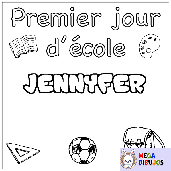Coloraci&oacute;n del nombre JENNYFER - decorado primer d&iacute;a de escuela