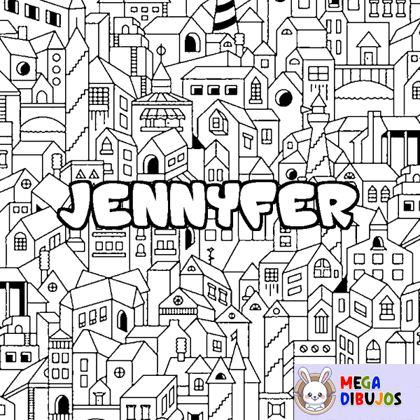 Coloraci&oacute;n del nombre JENNYFER - decorado ciudad